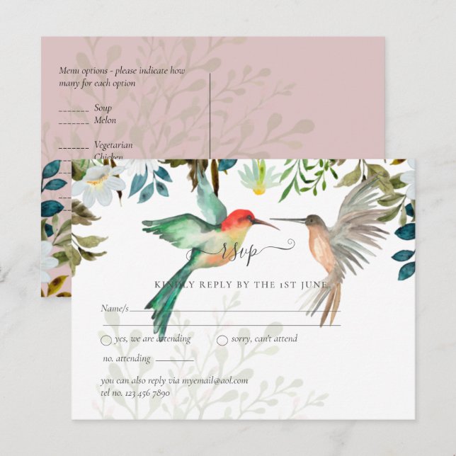 Postal Hermoso HUMMINGBIRDS Pareja Boda (Anverso / Reverso)