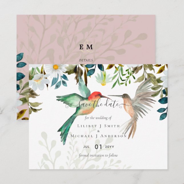 Postal Hermoso HUMMINGBIRDS Pareja Boda (Anverso / Reverso)