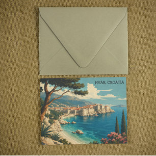 Postal Hermoso Hvar Croacia Vista panorámica de la costa 