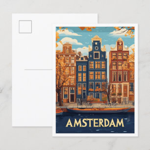 Postal Hermoso Ilustracion de arte de Ámsterdam Viaje