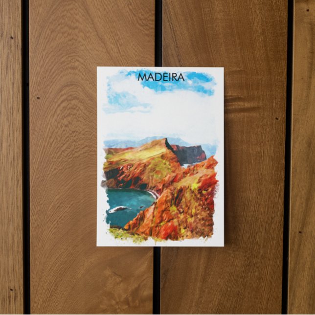 Postal Hermoso Ilustracion de Madeira con vistas panorámi (madeira landscape travel postcard)