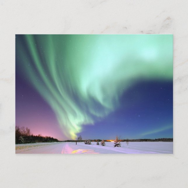 Postal Hermoso invierno Aurora Borealis Alaska (Anverso)