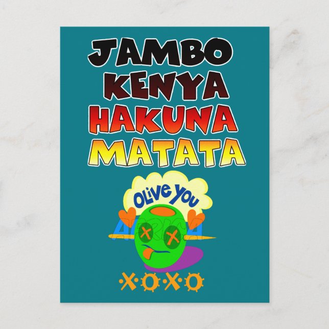 Postal Hermoso Jambo Kenya Hakuna Matata Agradable Arte (Anverso)