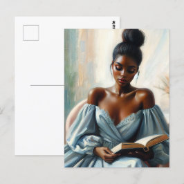 Postal Hermoso libro de lectura de mujer negra