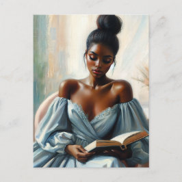 Postal Hermoso libro de lectura de mujer negra