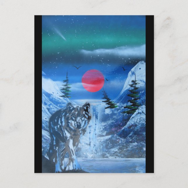 Postal Hermoso lobo al atardecer (Anverso)