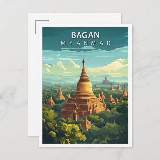 Postal Hermoso lugar Bagan Birmania Viaje de Arte (Anverso / Reverso)