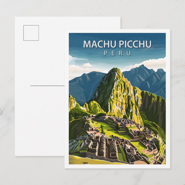 Postal Hermoso lugar de viaje del Ilustracion Machu Picch (Anverso / Reverso)