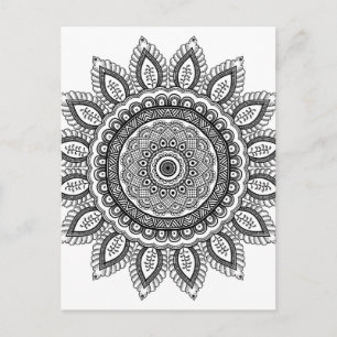Postal Hermoso Mandala blanco y negro para colorear en