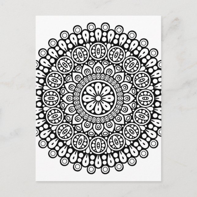 Postal Hermoso Mandala blanco y negro para colorear en (Anverso)