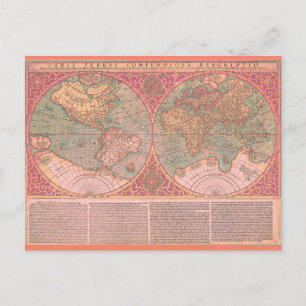 Postal Hermoso Mapa Antiguo del Mundo con Texto en Latín