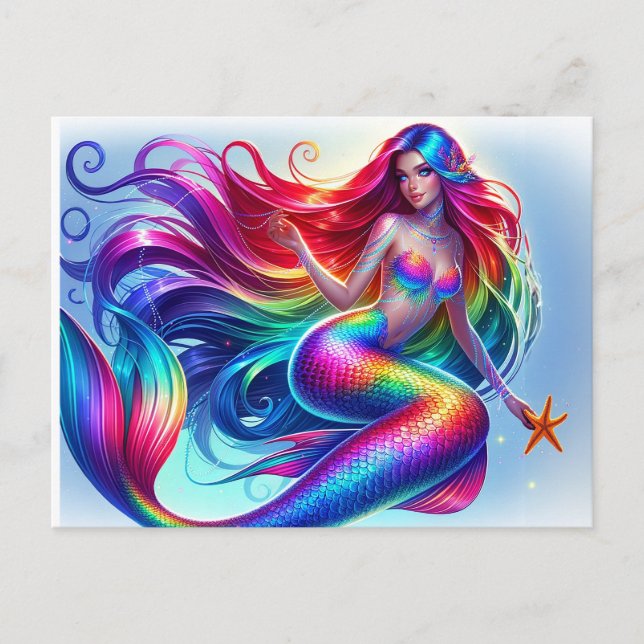 Postal Hermoso Mar de Sirena Nymph Arcoiris (Anverso)