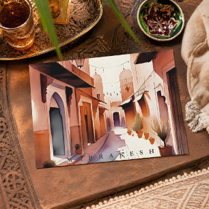 Postal Hermoso Marrakech Marruecos Aquarela Medina Antigu