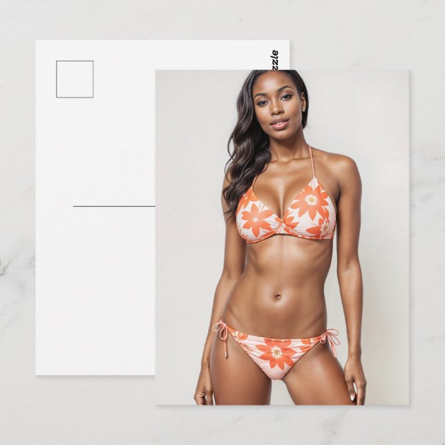 Postal Hermoso Modelo Africano-Estadounidense De Bikini E (Anverso / Reverso)