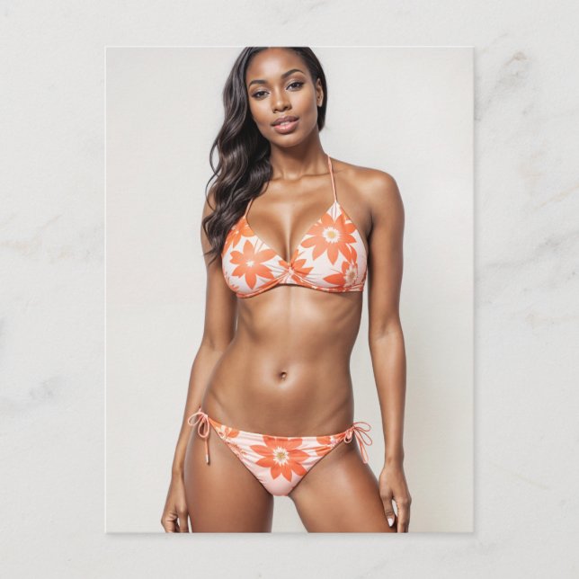 Postal Hermoso Modelo Africano-Estadounidense De Bikini E (Anverso)
