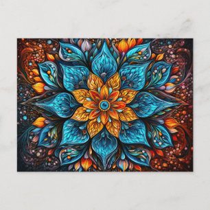 Postal Hermoso Naranja Azul Mandala Patrón Geométrico