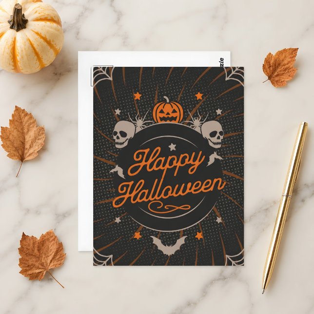 Postal Hermoso Naranja Feliz Halloween (Halloween postcard  🎃👻)