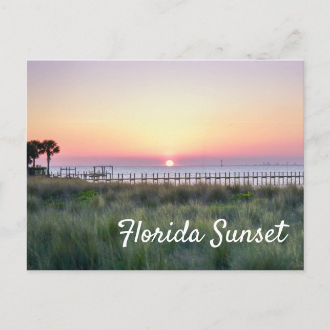 Postal Hermoso Naranja Florida Sunset Dock Pier (Anverso)