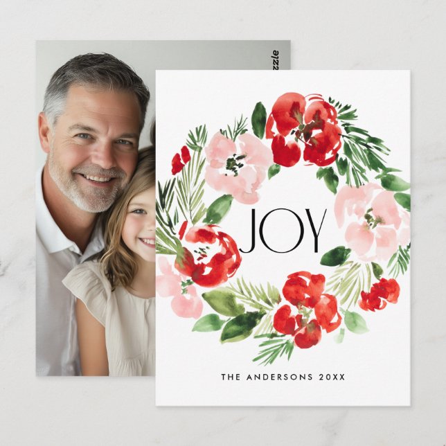 Postal Hermoso Navidad acuarela fue alegría (Anverso / Reverso)