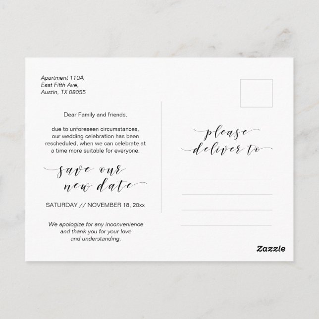 Postal Hermoso, negro, el amor es paciente, pospuesto. (Reverso)