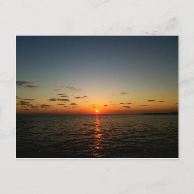 Postal hermoso océano atardecer amarillo naranja rojo (Anverso)