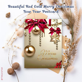 Postal Hermoso oro rojo Feliz Navidad Año Nuevo