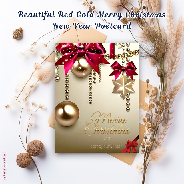 Postal Hermoso oro rojo Feliz Navidad Año Nuevo (Subido por el creador)