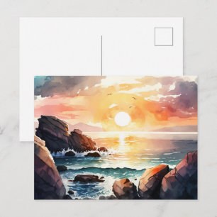 Postal Hermoso paisaje acuático océano Sunset