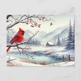 Postal Hermoso paisaje de aves e invierno 11