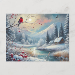Postal Hermoso paisaje de aves e invierno 12
