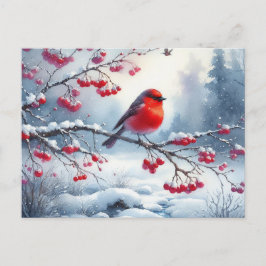 Postal Hermoso paisaje de aves e invierno 13