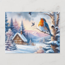 Postal Hermoso paisaje de aves e invierno 14