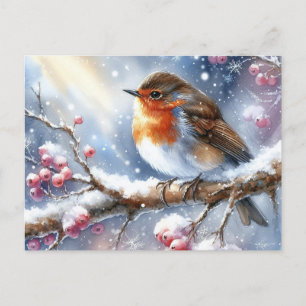 Postal Hermoso paisaje de invierno de aves 13