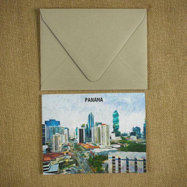 Postal Hermoso paisaje de pintura al óleo de la ciudad de (Panama city oil paint illustration)