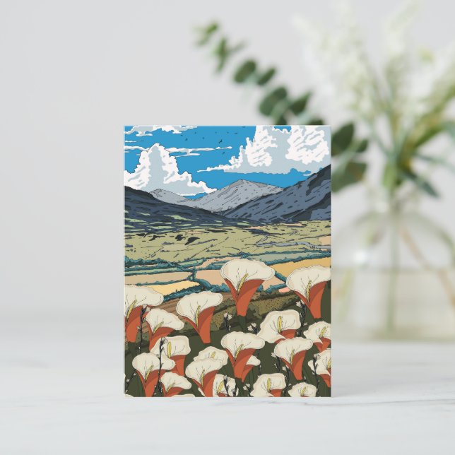 Postal Hermoso paisaje de pradera de flores silvestres (Anverso de pie)