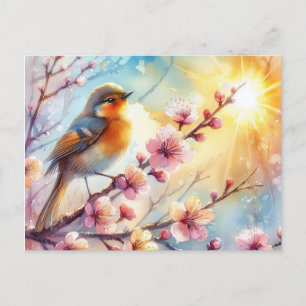 Postal Hermoso paisaje de primavera de aves 17