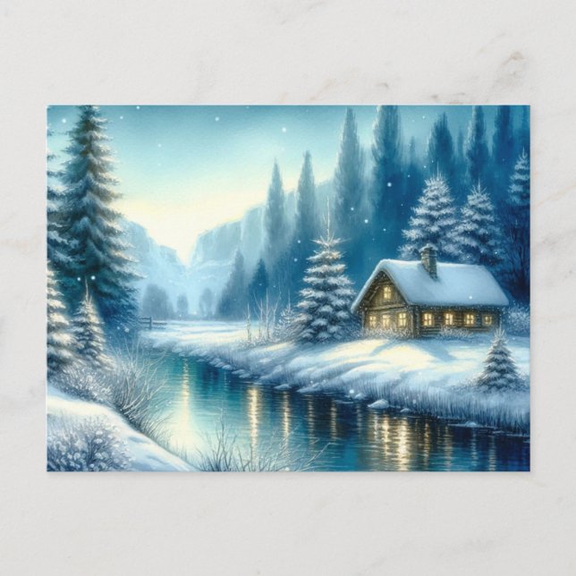 Postal Hermoso paisaje del río invernal (Anverso)