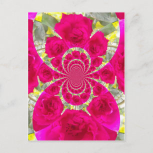 Postal Hermoso Patrón de Caleidoscopio de Rosas Rojas Aso