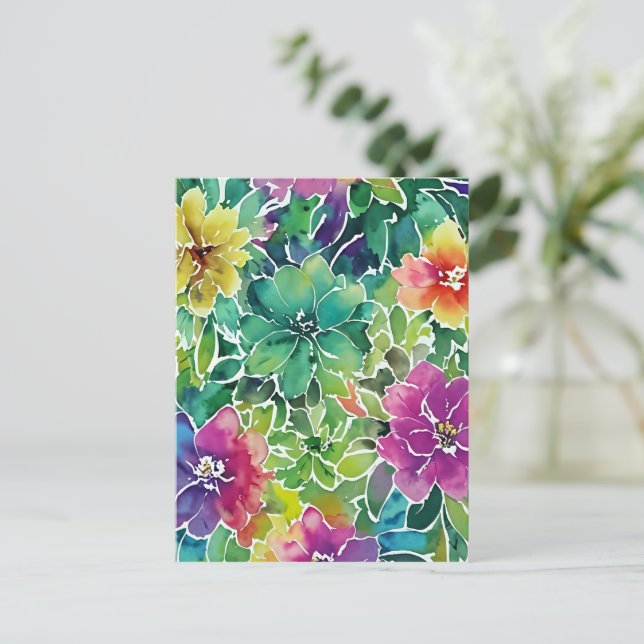 Postal Hermoso patrón de flor acuarela (Anverso de pie)