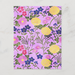 Postal Hermoso patrón de flores vintage púrpura