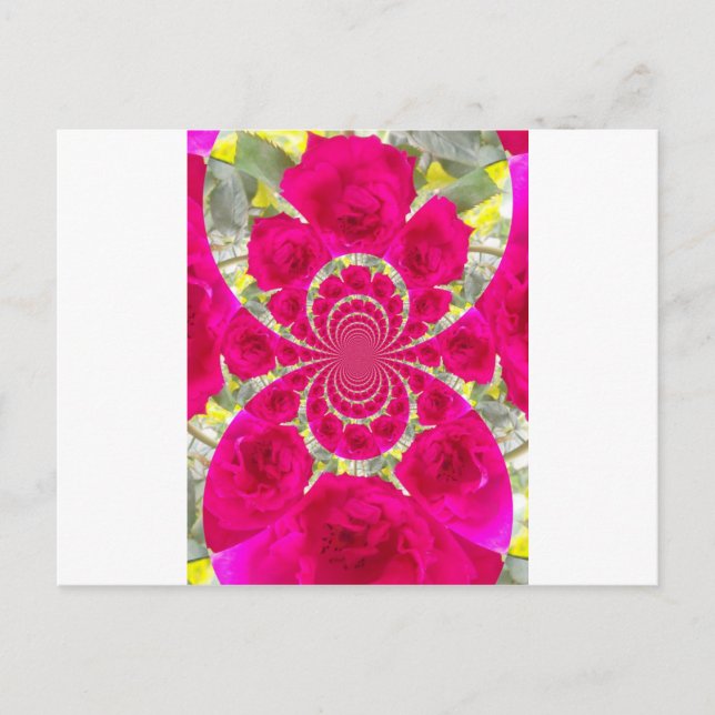 Postal Hermoso Patrón Kaleidoscope de rosas rojas rojas i (Anverso)
