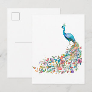 Postal Hermoso pavo real azul acuarela I