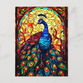 Postal Hermoso Peacock Vidrio Manchado