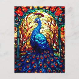 Postal Hermoso Peacock Vidrio Manchado