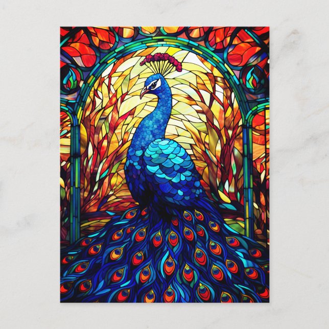 Postal Hermoso Peacock Vidrio Manchado (Anverso)