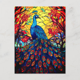 Postal Hermoso Peacock Vidrio Manchado