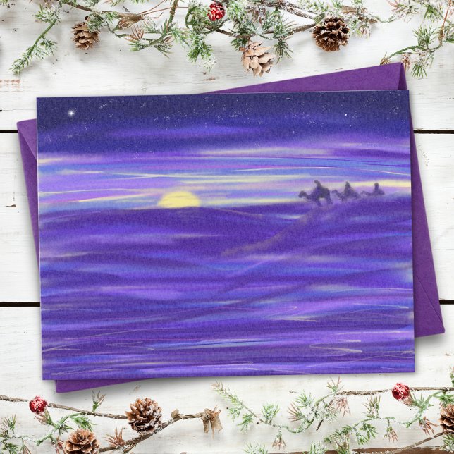 Postal Hermoso presupuesto acuarela de tres sabios (three wise men purple watercolor art Christmas holiday greetings budget postcard)