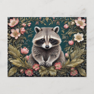 Postal Hermoso Racoon Pink Floral