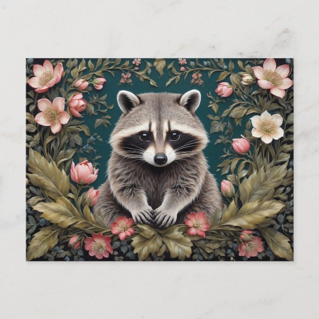 Postal Hermoso Racoon Pink Floral (Anverso)