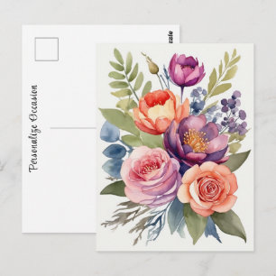 Postal Hermoso ramo surtido de flores de acuarela floral